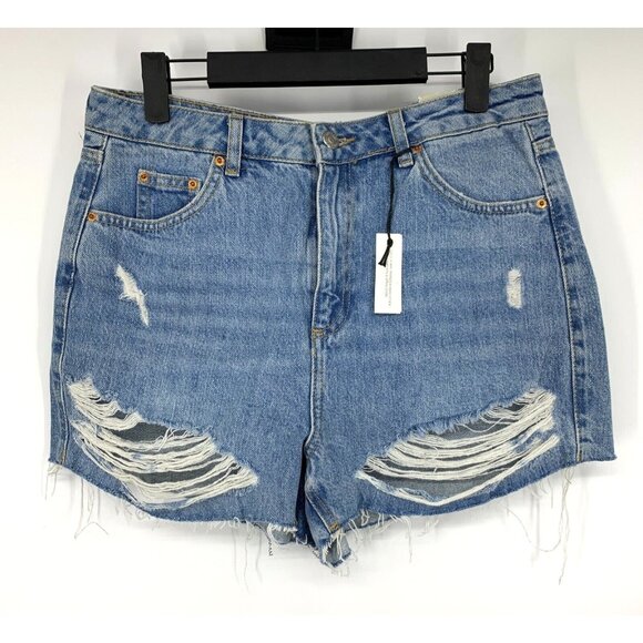 Topshop Mom Shorts Blue Denim Distressed Authentic High Waist NWT - Picture 3 of 13